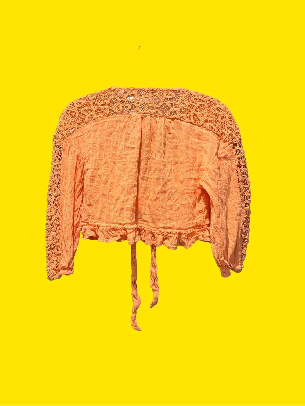 American Eagle Crochet-Detail Tie-Front Women’s Top Orange 2/3 sleeve - Picture 2 of 5